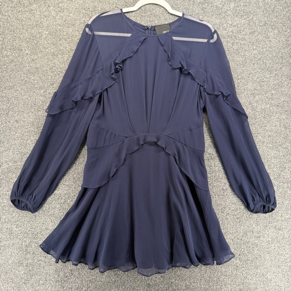 Greylin Silk Dress Womens L Blue Fit Flare Chiffon Cocktail Formal Event Wedding